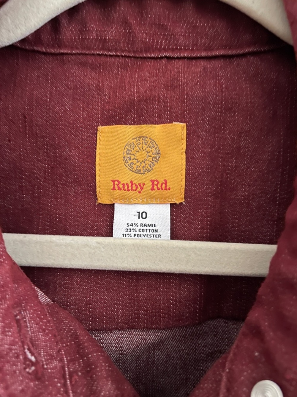 Ruby Rd. Burgundy Button-Front Jean Jacket - Picture 2 of 3